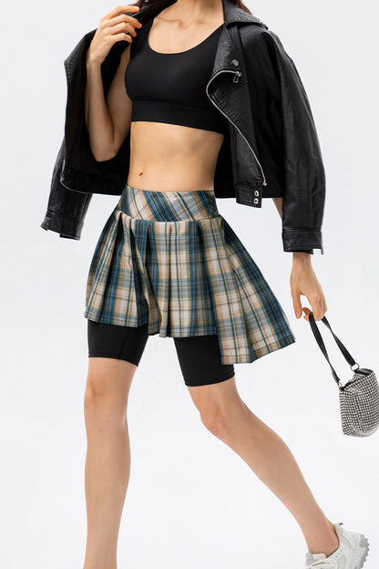 Plaid Faux Layered Sports Culottes